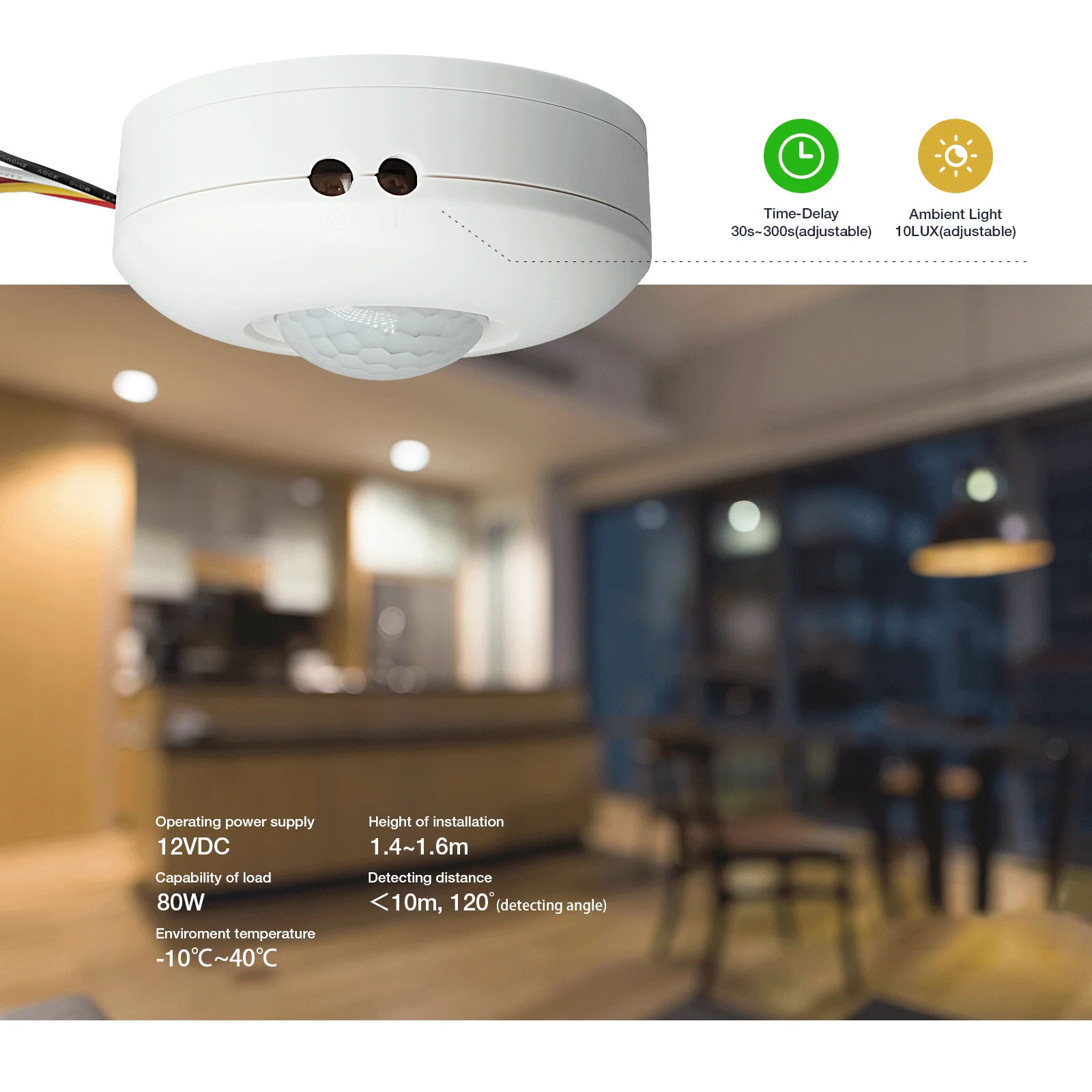 Sensky 12v dc pir sensor de movimento teto pir detector sensor interruptor sensor de movimento infravermelho, tempo de atraso e valor lux ajustável