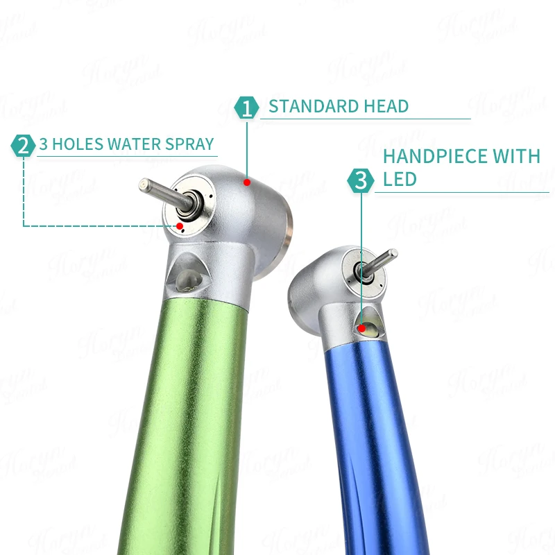 Dental High Speed Air Turbine Standard Head Push Button Single Water Spray 2/4 Hole Color Handpiece Autoclavable with lamp