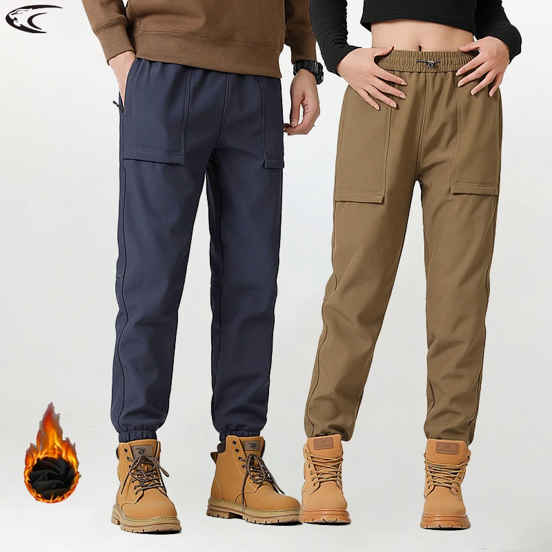 LNGXO zimowe grube spodnie polarowe mężczyźni kobiety wodoodporne wiatroszczelne ciepłe spodnie do biegania unisex piesze wycieczki Camping wspinaczka spodnie narciarskie