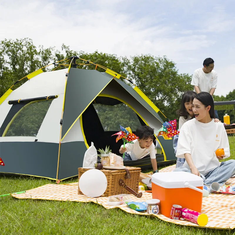 خيمة تخييم أوتوماتيكية من Tienda De Acampar تتسع لـ 2-4 أشخاص خيمة عائلية محمولة على الظهر خيمة أوتوماتيكية بالكامل للمشي لمسافات طويلة والسفر