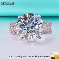 10CT Moissanite Ring with Certificate Women 925 Sterling Silver Plated Pt950 Lab Diamond Engagement Wedding Band Luxury Jewelry