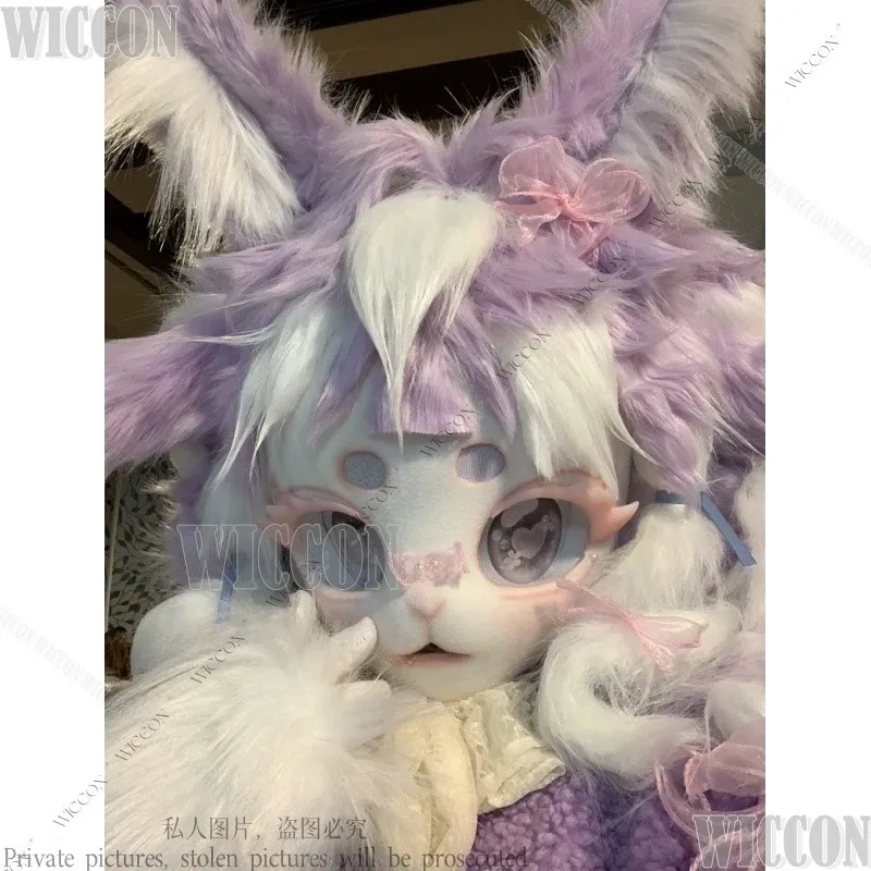 Futrzana czaszka królik wróżka Fursuit Kigurumi DIY Kig postać Cosplay Comic-Con maska futrzana zestawy słuchawkowe Kig seria czaszki Halloween