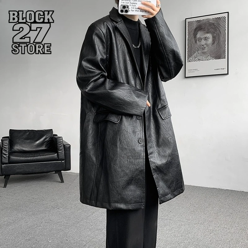 

Американская кожаная куртка, мужская свободная куртка средней длины в стиле ретро, мужской костюм из искусственной кожи, кожаное пальто, большой размер 8XL, куртки для мужчин