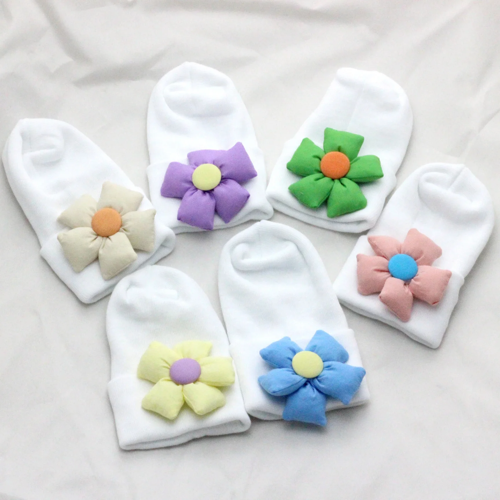 

Newborn Bows Knitted Hat Flower with White Skullcap Baby Girls Turban little baby Hat Infant Lovely Beanie Bonnet Headwrap Cap