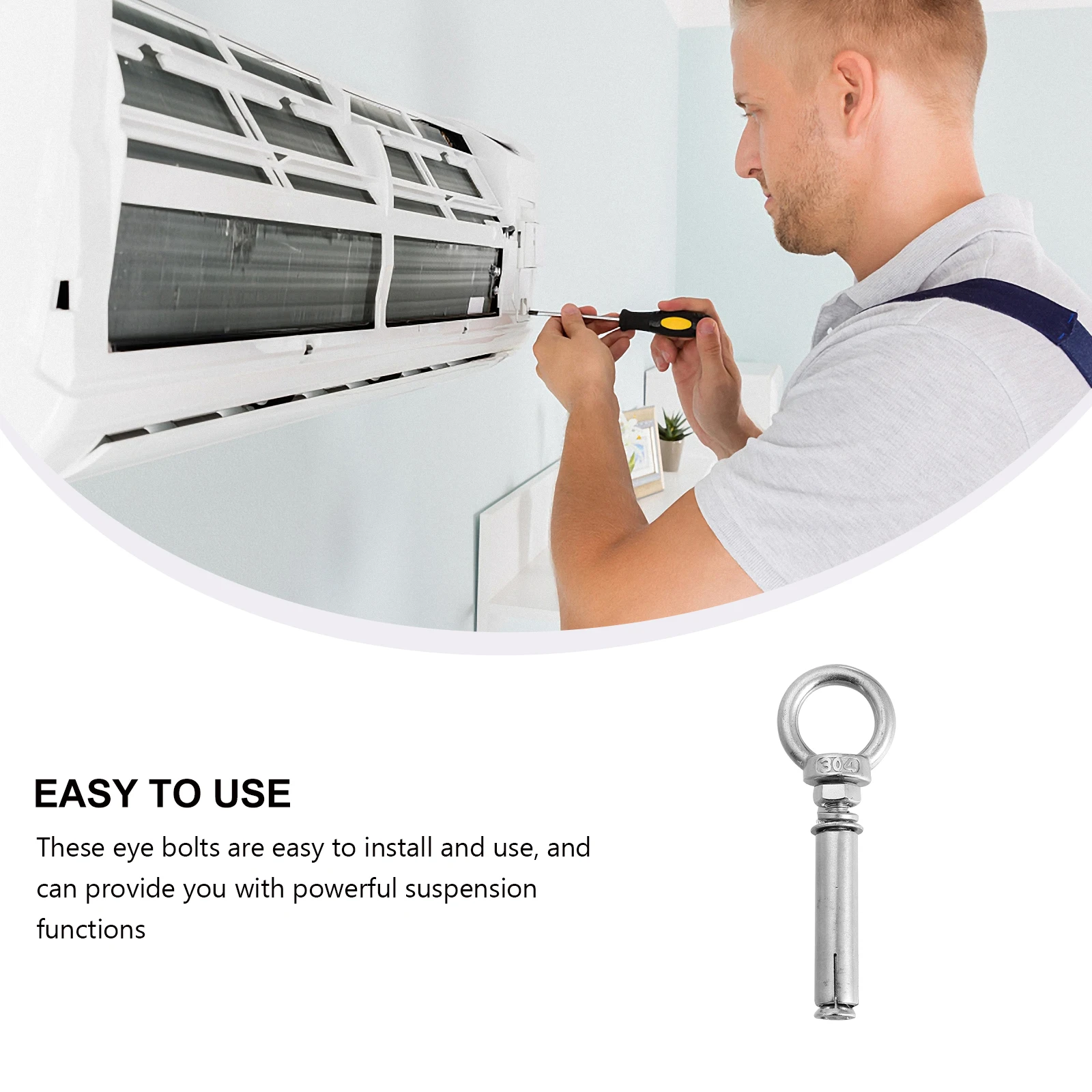 

5 Pcs Stainless Steel Expansion Eyebolts Heavy Duty Rustproof Lifting Hooks Industrial Household Safe Bolts Hardware