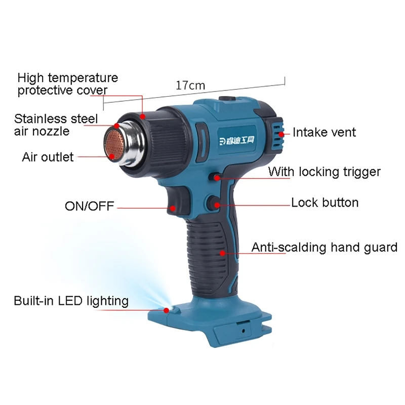 Lithium Battery Rechargeable Hot Air Gun Wireless Plastic Welding Gun Thermostat Power Portable Heat Shrinkable Film Baking Gun