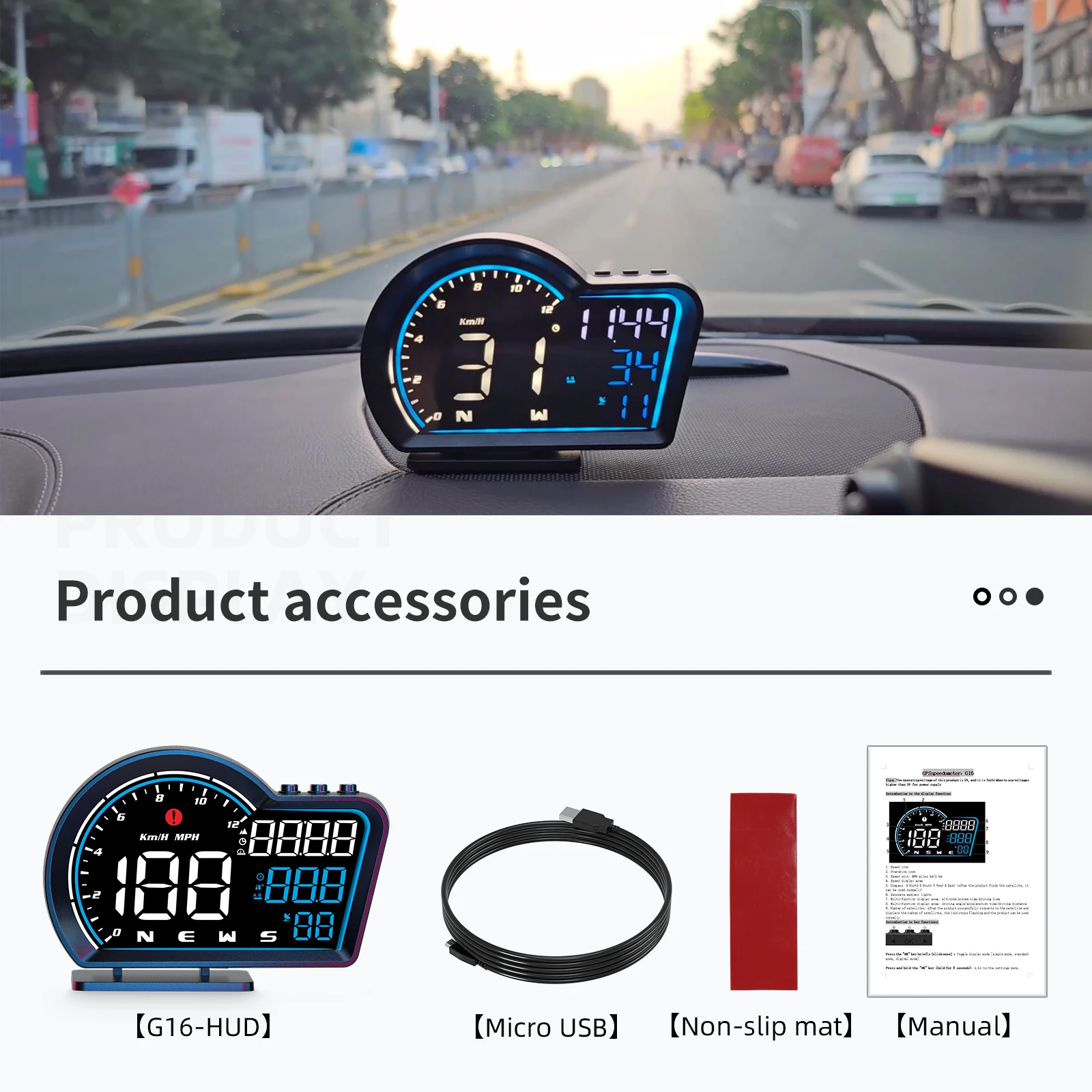 100% Universal for all car G16 GPS Auto Meter HUD Digital Speedometer Blue Head-Up Display with 3.6