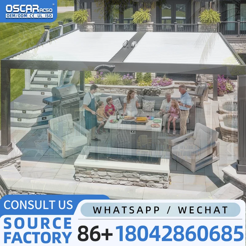 Outdoor Aluminum Retractable Waterproof Pergola with PVC Frame Opening Roof Louver Gazebo Sunshade for Garden pergola
