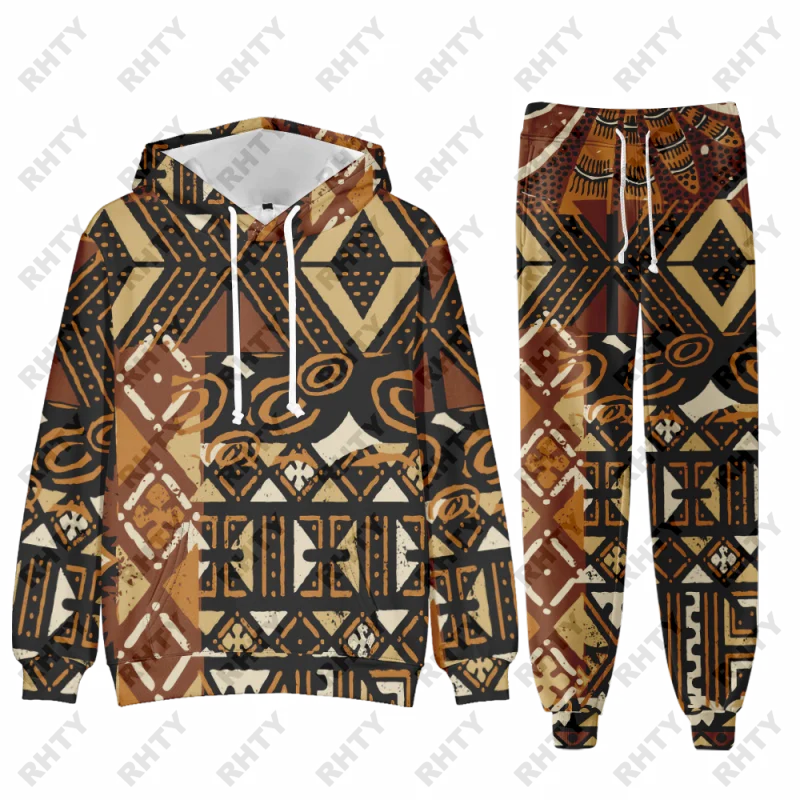 Luxury National Totem Pattern 3D Print Men's Zipper Tracksuit Set Casual Hoodie+Pants 2pcs Sets Oversized Sweatshirt Men Clothes