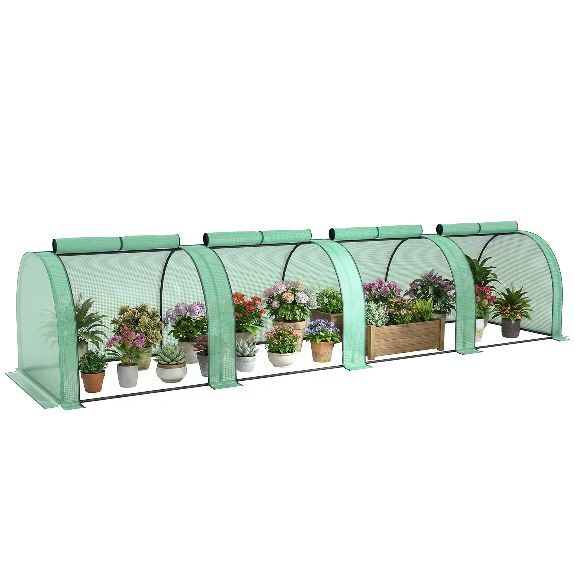 13' x 3' x 2.5' Tunnel Greenhouse Green Grow House w/ Roll Up Doors, Green
