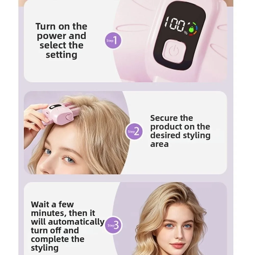Rechargeable Heated Hairpin Seamless Design Wireless Volumizing Bangs Clip Cat Pattern LCD Display Electric Hair Clips
