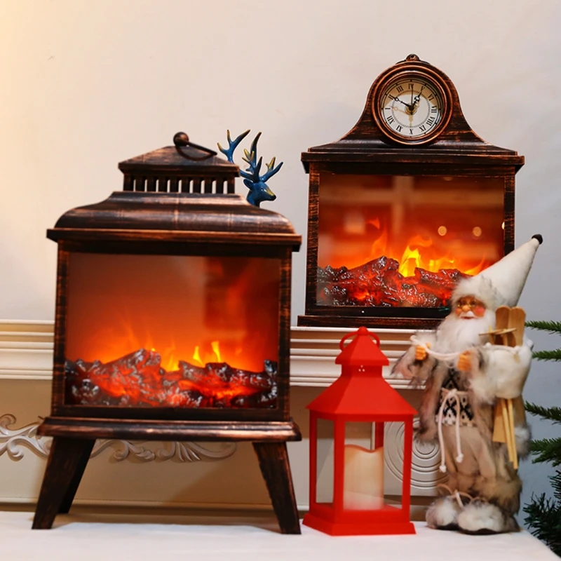 LED Fireplace Lantern Christmas Halloween Decorative Flameless Lamp Battery USB Operated Table Light Decoration Drop Shipping