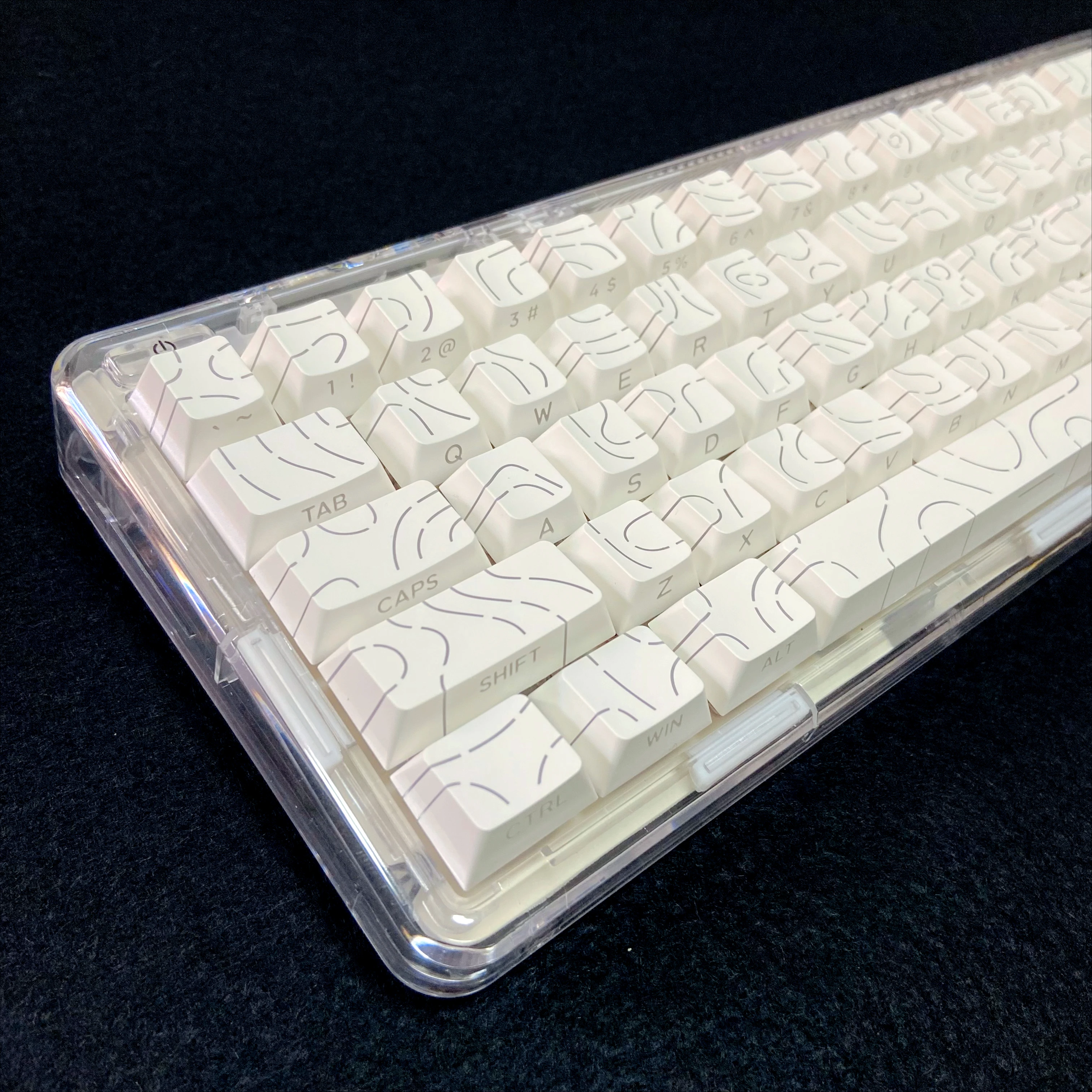 Black White Contour Lines Translucent Keycaps Side Engraving Cherry Profile Key Cap 60 70 80 90 100 Layout Mechanical Keyboard
