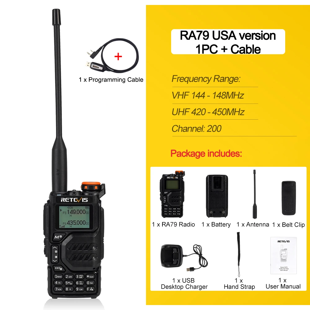 Новый! RA79 Авиационный браслет Walkie Talkie AM FM Airband Двустороннее радио USB C Зарядка Ham Radio UVK5 uvk5 Рация