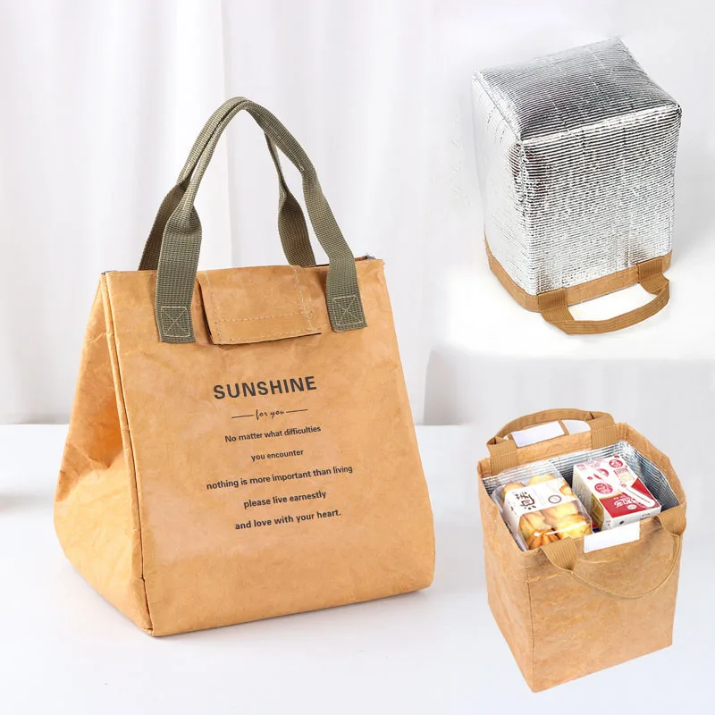 Paper Lunch Bag Waterproof Insulation Bag Lengthen and Thicken Aluminum Foil Japanese Handbag Office Worker Student Cooler Bag