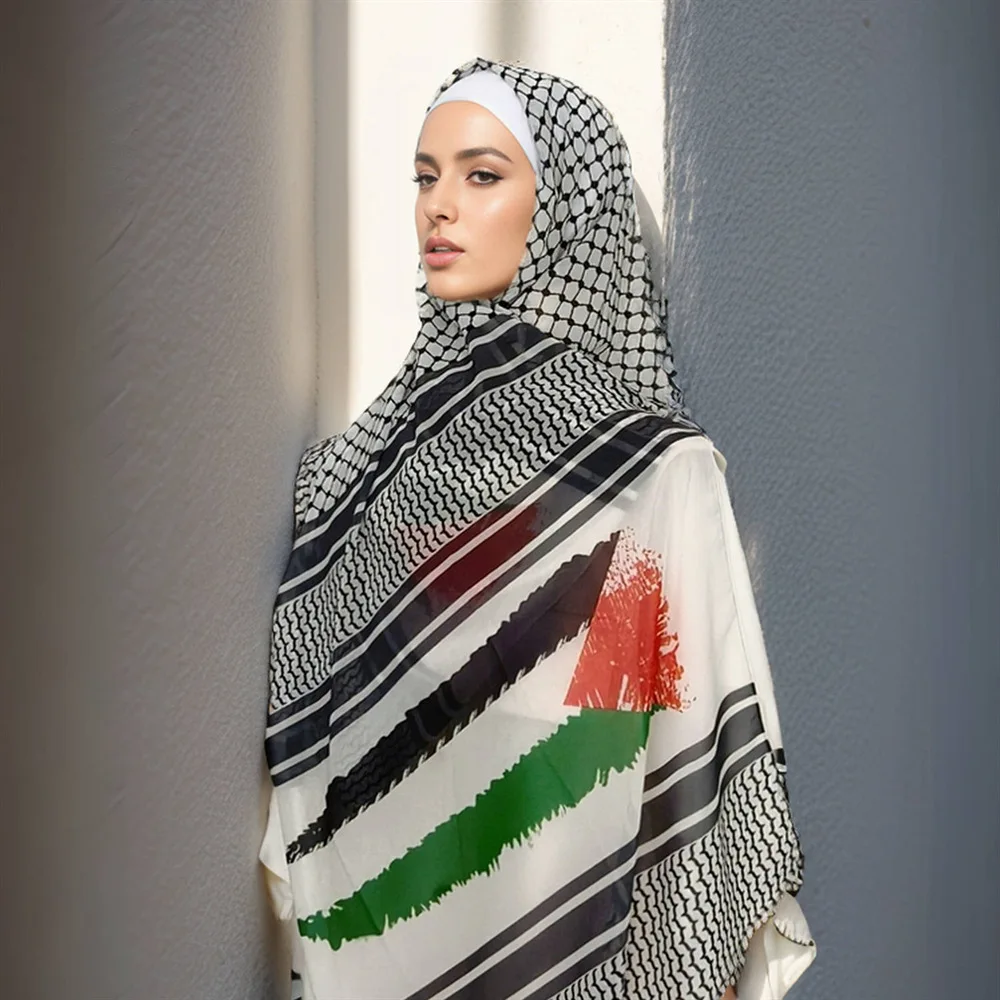 Popular Design Kuffiyeh Shawl Chiffon Scarf Geometric Women Islamic Muslim Scarves Shawl Echarpe the Middle East Arab Hijabs view 4