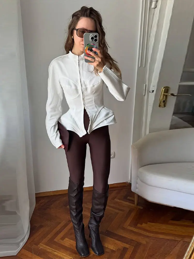 Taillenschnürende Korsett-Tops mit Unregelmäßigem Saum für Damen, Sexy Stehkragen Langarm Slim-Fit Bluse, Frühlings-Neuheit für Bürodamen, Partykleidung – Detail 18