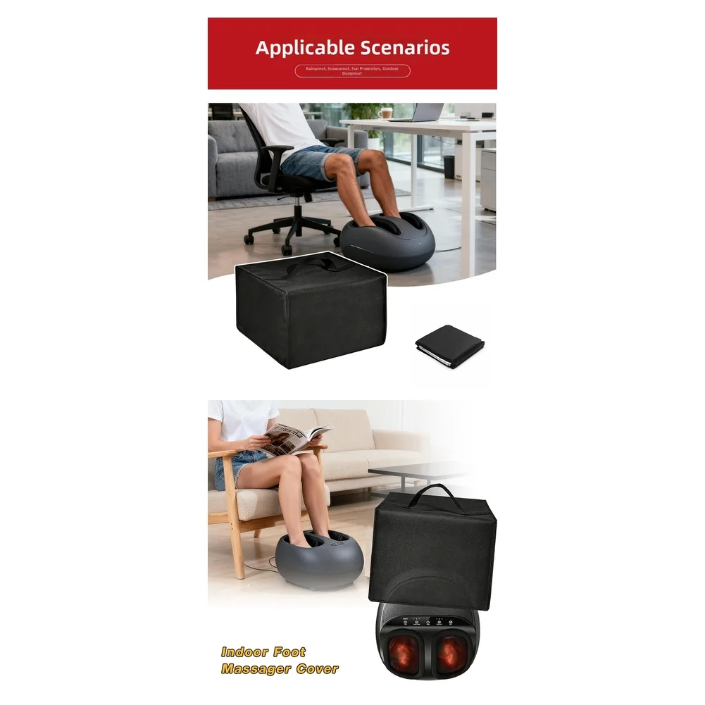 Black Foot Massager Cover Waterproof Oxford Material Dustproof UV Shielding for Indoor Use 49 L x 38 W x 25 H cm