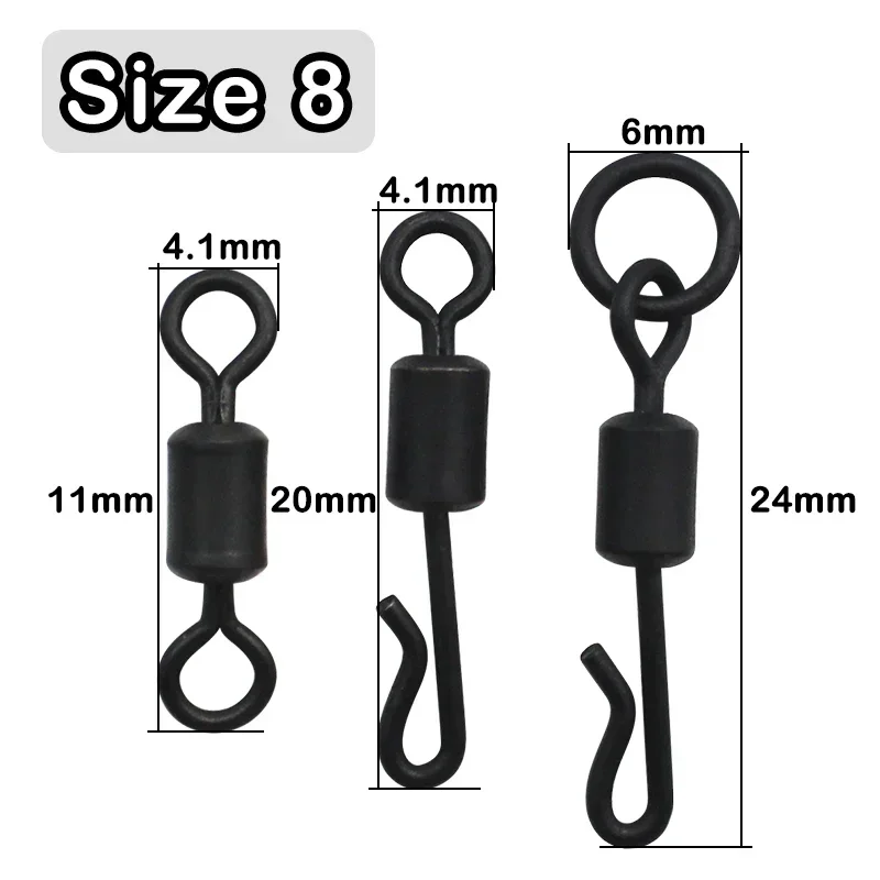 20pcs Carp Fishing Accessories Quick Change Flexi Ring Swivel Ronnie Rig Size 8 Lead Clip Anti Tangle Sleeves For Fishing Tackle