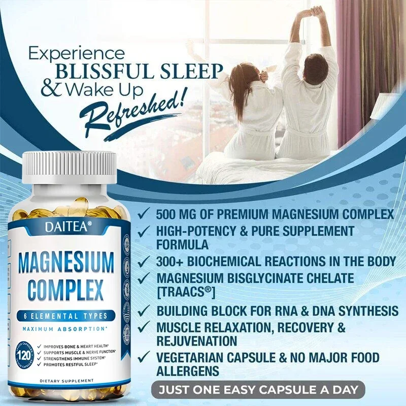 Magnesium Complex Capsules - for Muscle, Immunity, Sleep, Nerve and Energy, High Absorption, Vegetarian, Non-GMO