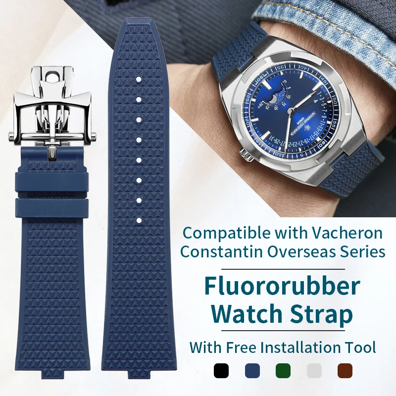 Fluororubber Strap Compatible with Original Vacheron Constantin Overseas 4500V 5500V with Quick-Release Convex Interface