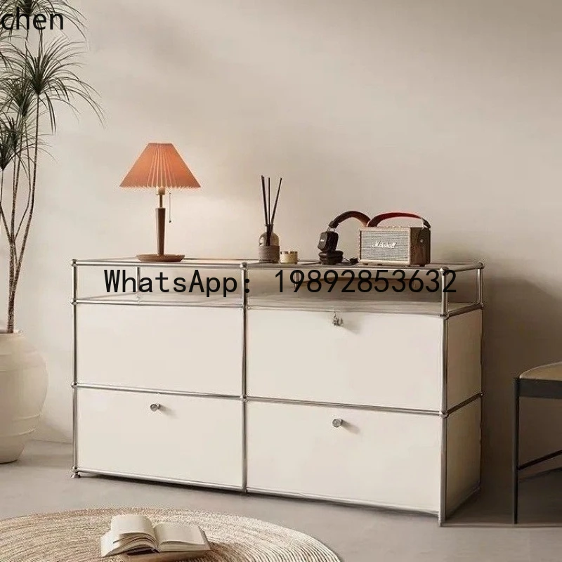 YFY  Stainless Steel Vintage Bedside Table Bedroom Modern Simple Storage Rack Module Storage TV Side Cabinet