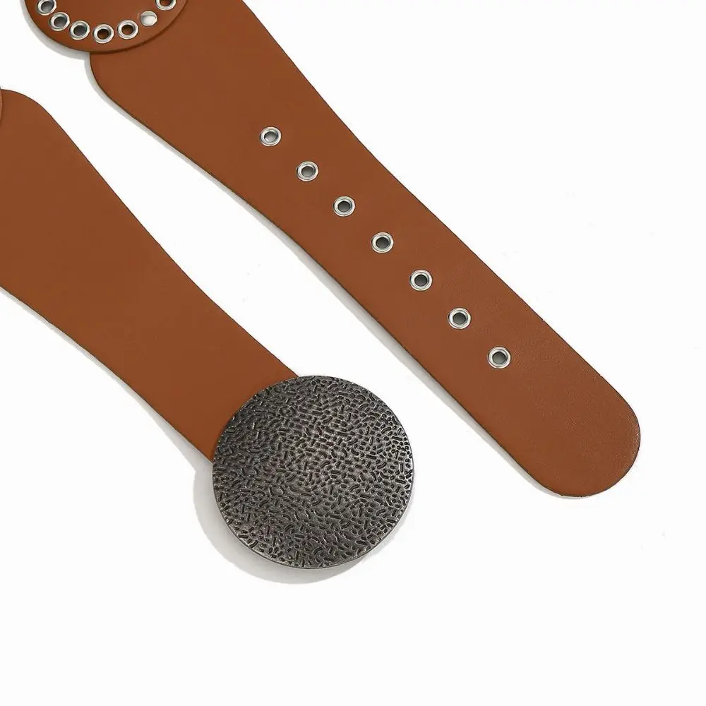 موضة بولي Leather جلد واسعة حزام للنساء قبعات رعاة البقر الغربية الشرير برشام حزام خصر Y2k المسامير الدائرية فستان حزام البنطال الجينز مهرجان الموسيقى #5