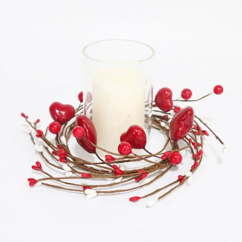 Table Centerpiece Accent Valentine's Day Easter Candle Rings Wreaths Set Red Heart Spring Egg Berry Artificial Mini for Home