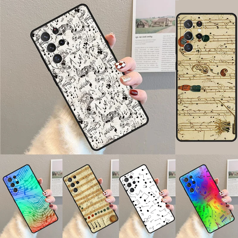 Cover For Samsung Galaxy S24 Ultra S21 S22 S8 S9 S10E Note 10 20 Plus FE S23 Music Score Musical Notes Phone case Coque