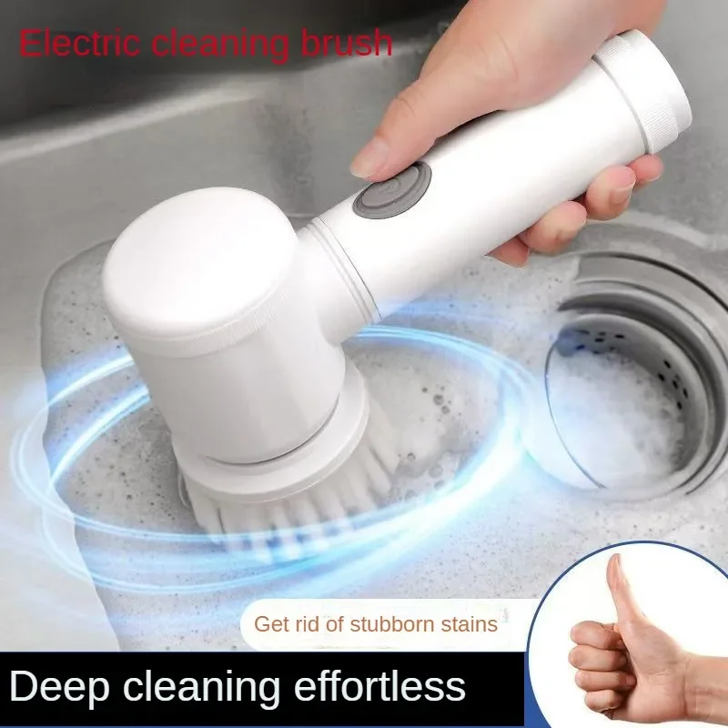 Épurateur électrique à rotation, brosse de nettoyage sans fil pour salle de bain, épurateur électrique avec 5 têtes de brosse remplaçables, brosse de nettoyage électrique