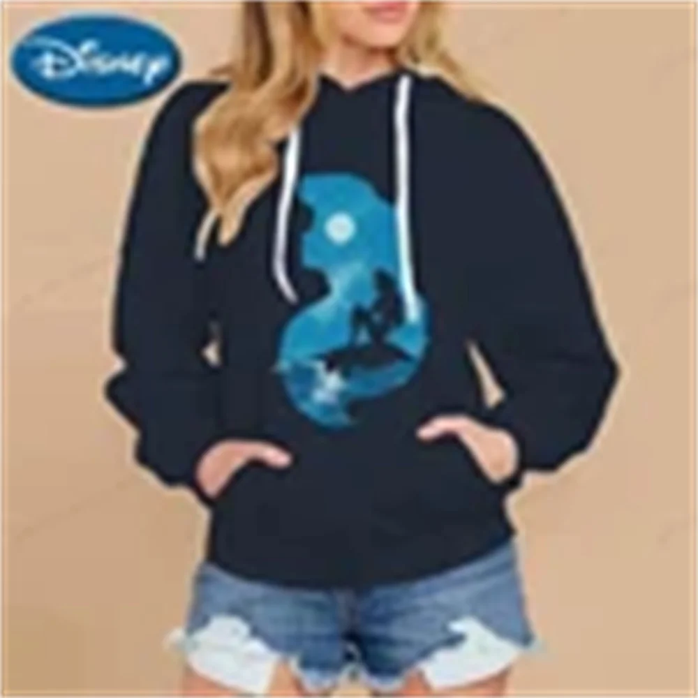 Meninos และ Meninas ส่วนบุคคล Disney Little Mermaid Princess moletons พร้อม capuz, Roupa preta, Harajuku Moda Hoodies