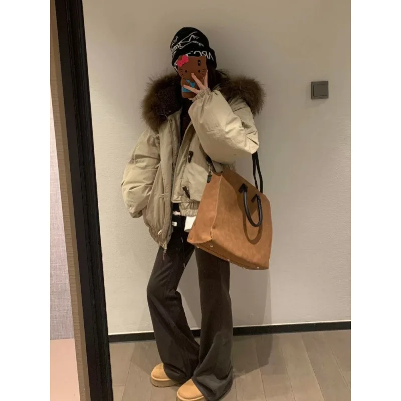 코너 버튼 패딩 코트 여성용 겨울 신상 루즈핏 빅 퍼 칼라 패딩 재킷 스몰 코트