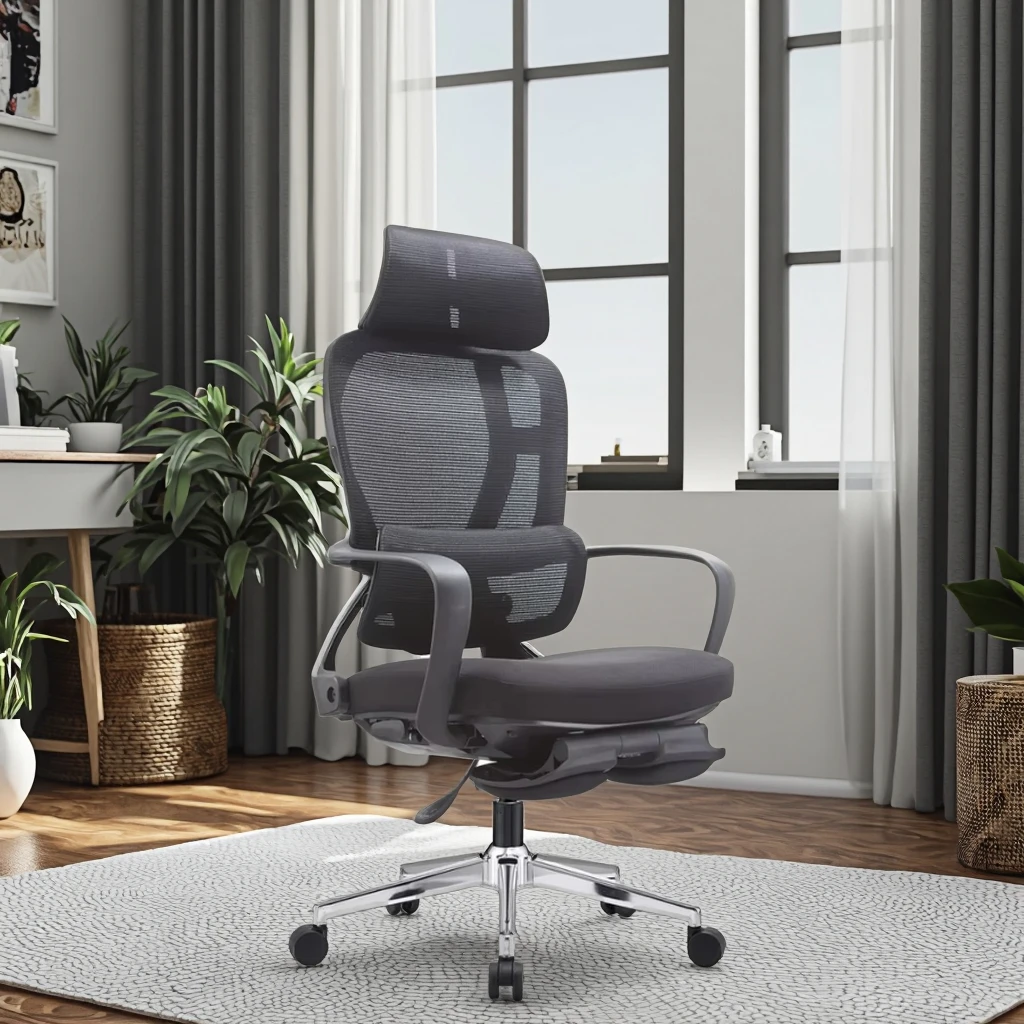 

ZC02 Office Chair with Wheels Black Swivel Silla Ergonomic with Backrest and Footrest Rise and Recline Chair