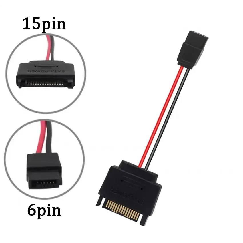 1PCS SATA Power 15-Pin Male to SATA 6-Pin Slimline Power Adapter Cable 15 Pin To 6 Pin Adapter Cable For Laptop Notebook CDROM