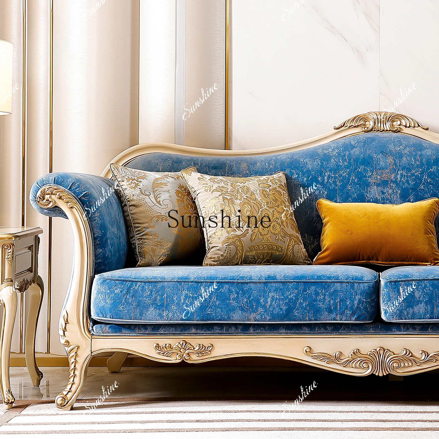 

Palace retro small French villa furniture living room solid wood fabric three-person sofa EF2 FT