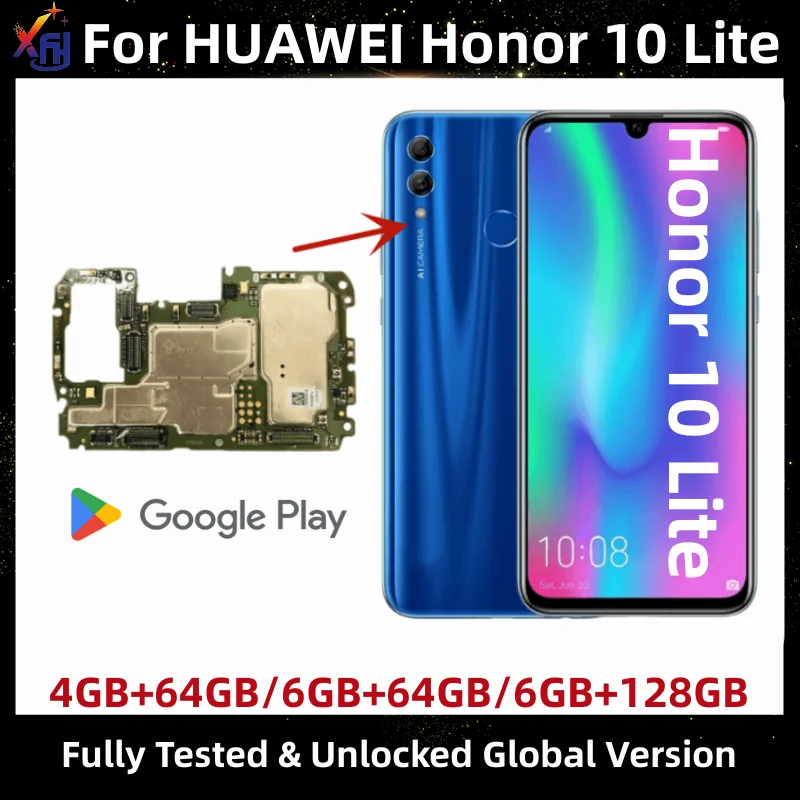 

Motherboard for HUAWEI Honor 10 Lite, 64GB, 128GB ROM, Original Logic Board, with Google Play Store Installed