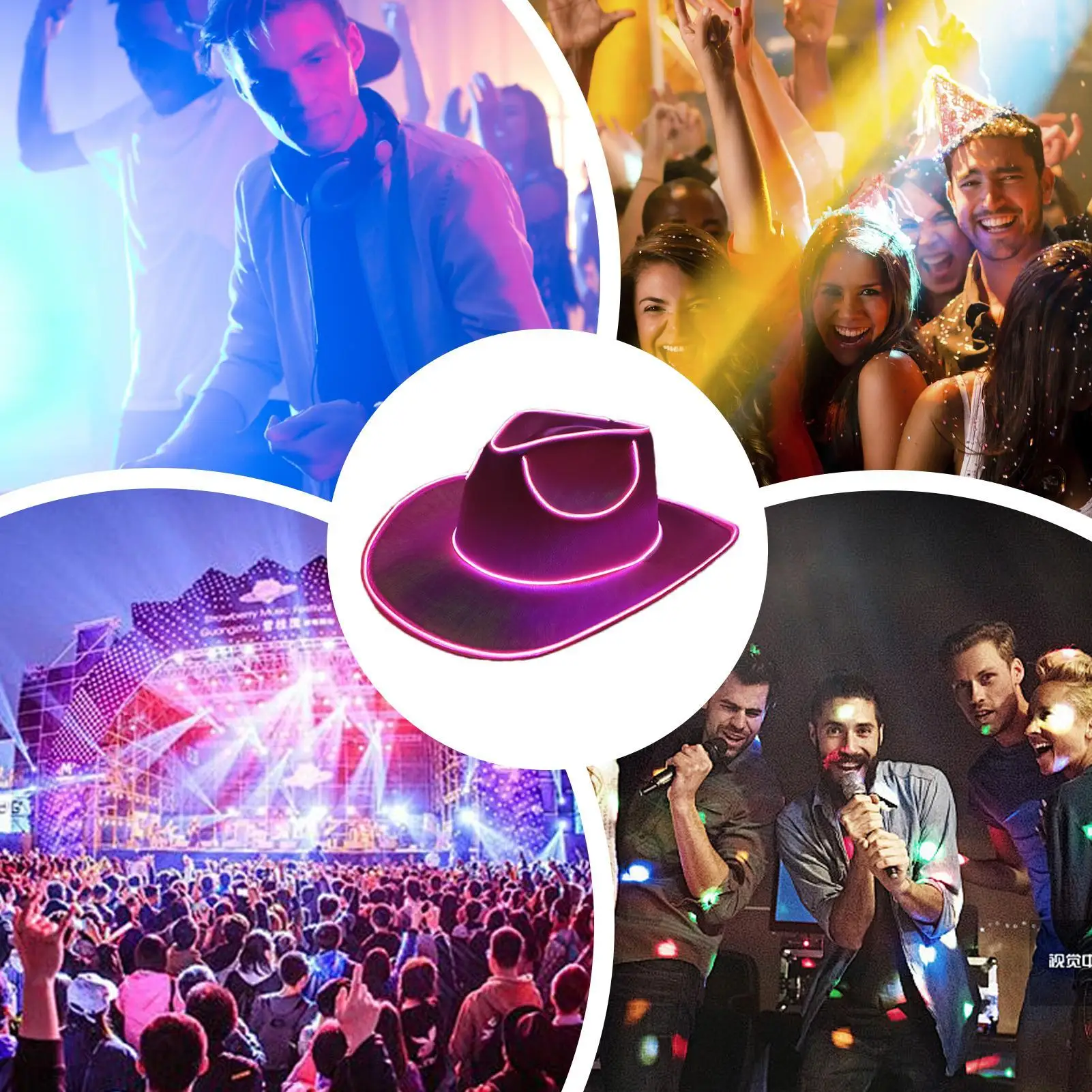 Led Cowboy Hat Colorful Colorful Denim Hat Glowing Cowgirl Hat Glowing For Dance Costume Christmas Party Halloween Party view 6