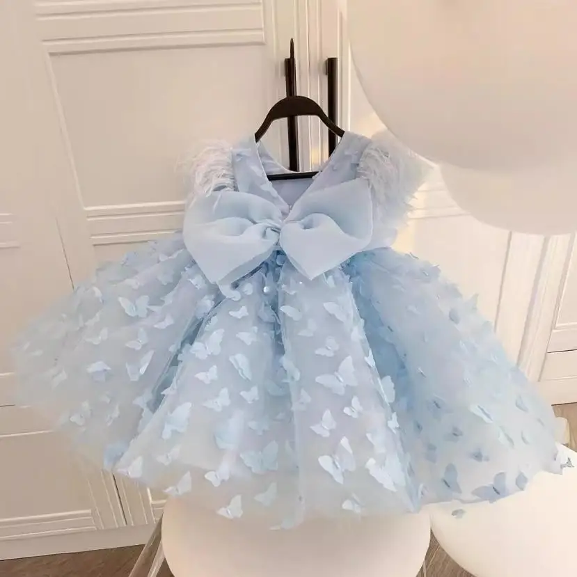 Baby Girl Clothes Butterfly Sleeveless Child Princess Ball Gown Wedding Birthday Girls Party Dresses A3769 Vestidos