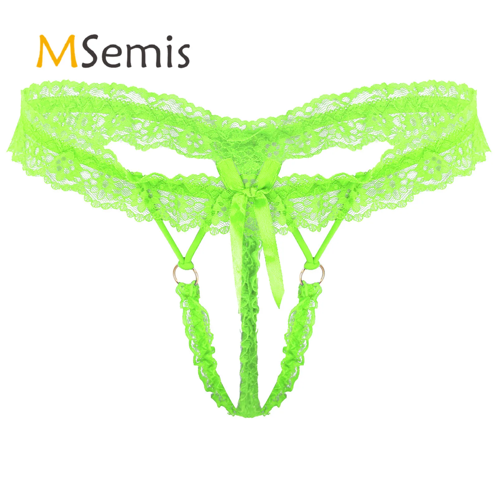 Mens Frilly Lace Thongs Briefs Panties Bowknot Elastic Waistband G-string Crotchless T-back Underpants Lingerie Sissy Underwear