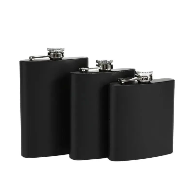 Steel Mini Hip Flask Black Paint Square Pocket Russia Flagon Black Whisky Bottle 6oz 7oz 8oz