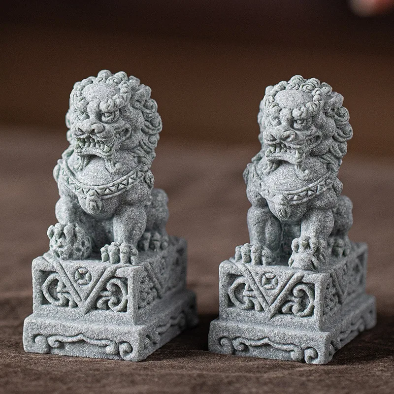 

Chinese-Style Door Lion Small Size Tea Ornaments Decoration Lucky Stone Lion Potted Fish Tank Landscape Garden Outdoor Table Dec