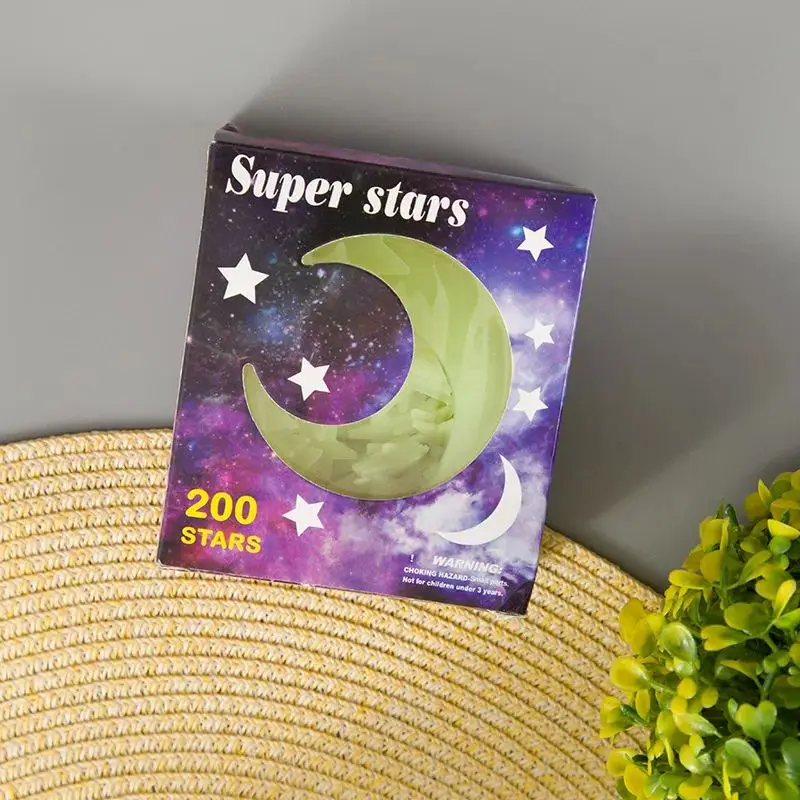 201 قطعة توهج في الظلام النجوم والقمر ملصقات جدار ليلة مضيئة ثلاثية الأبعاد الفلورسنت لاصق زينة لسقف غرفة النوم #3