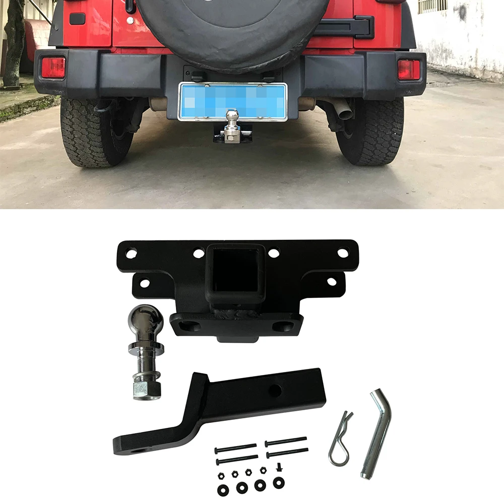 Rear Bumper Tow Trailer Hitch Receiver Kit Compatible For Jeep Wrangler JK 2007-2017 4 / 2 Door Unlimited J349