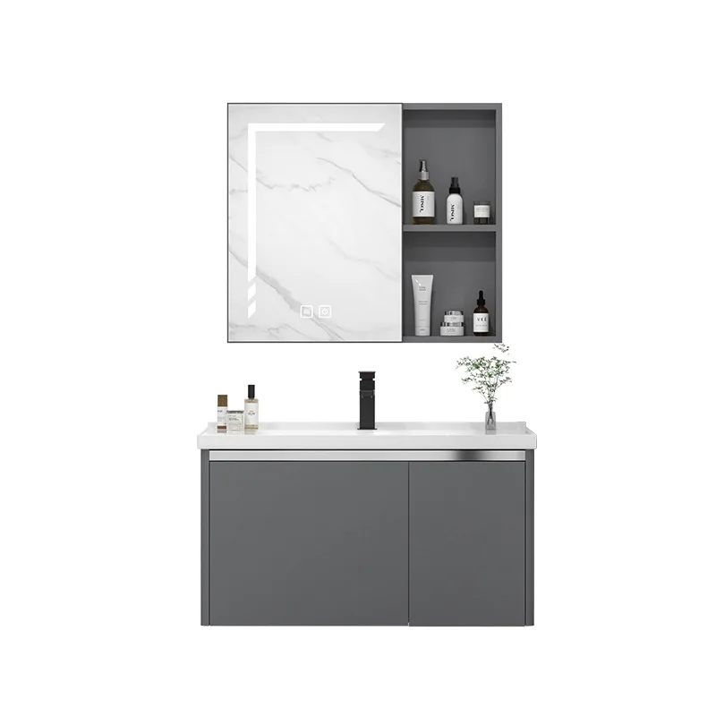 Thickened aviation aluminum bathroom cabinet ceramic integrated basin slate washbasin