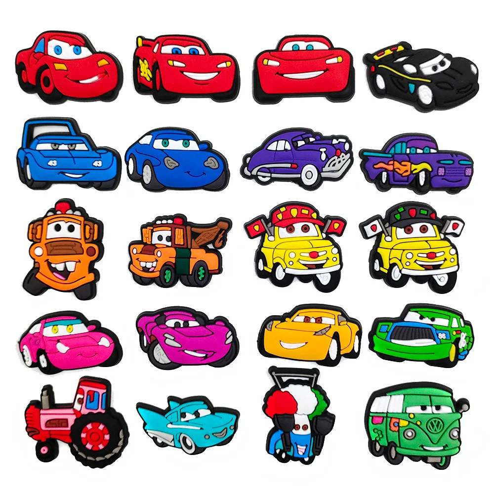 Disney 1PCS Cute Color Cars PVC Shoe Charms Cartoon Vehicle DIY Sandals Accessories Decorate Buckle For Boys Kids Party Gifts