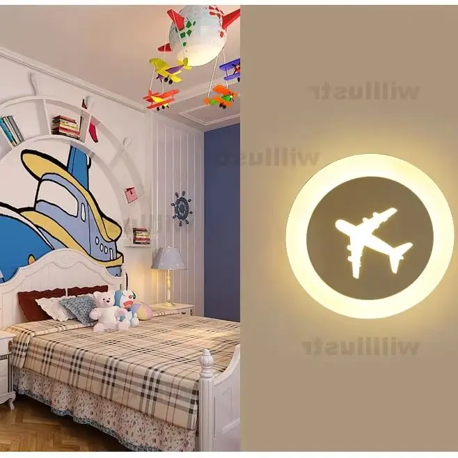 Modern LED Ceiling Lamp Acrylic Wall Sconce with Engraved Cartoon Cute Plane Smile Music Diamond Gear Love Night Light Metal