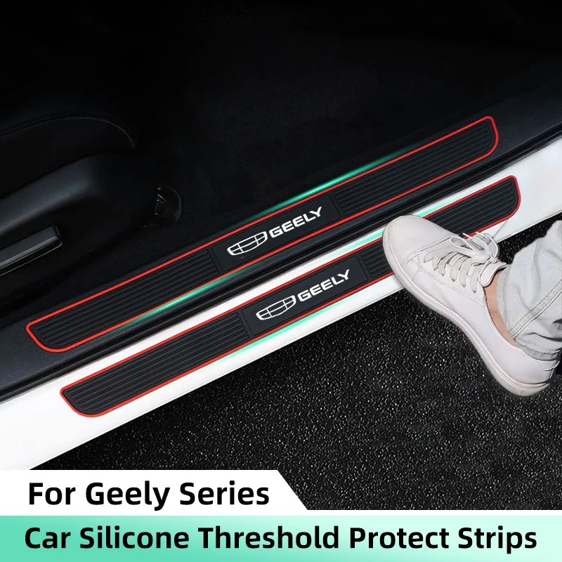 

4pcs Rubber Car Door Sill Scuff Covers For Geely Atlas Coolray Emgrand EC7 EC8 X7 EX7 CK2 3 GL Door Panel Guards Protector Trims