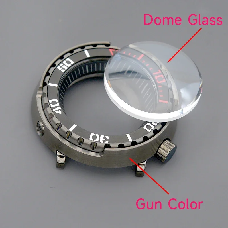 Gun Color Tunas Canned Watch Case With Grey Color Fit NH34 NH35 NH36 Stainless Steel Watch Parts Dome Sapphire Crystal