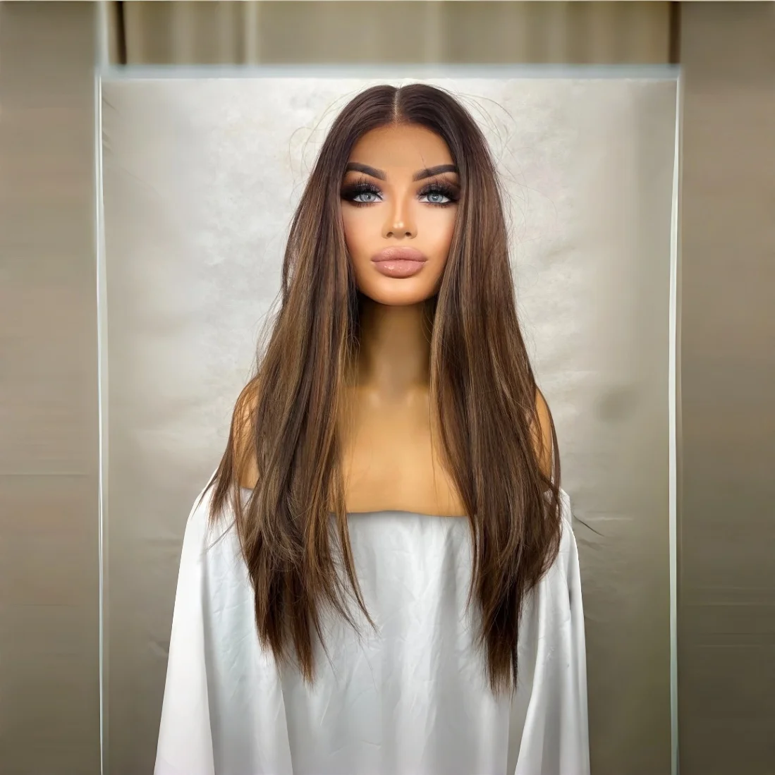 

Ombre Коричневый женский парик с бахромой Длинный натуральный объемный волнистый синтетический парик с кружевным верхом Бесклеевая одежда для повседневного использования для косплея