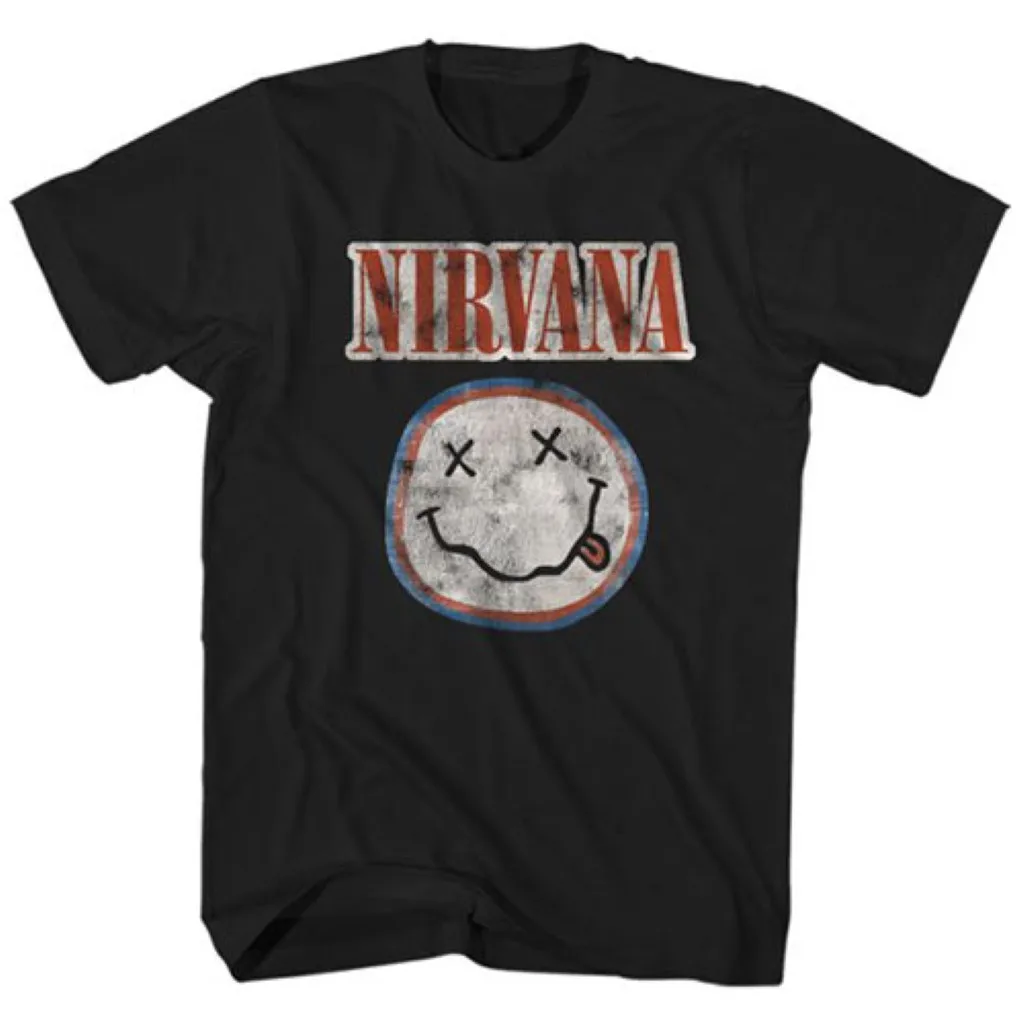 NIRVANA Smiley Face graphics 100%cotton unisex shirt 2026 Summer O-neck Men Y2k Short Sleeve Retro rock fashion Tshirt fan gift